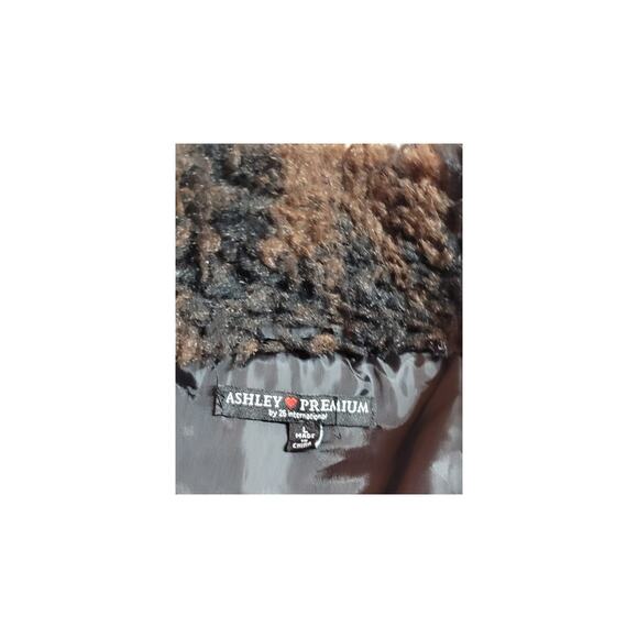 Womens Sleeveless Brown Sweater Vest Faux Fur Collar L Glam Mob Wife Western - Picture 10 of 12